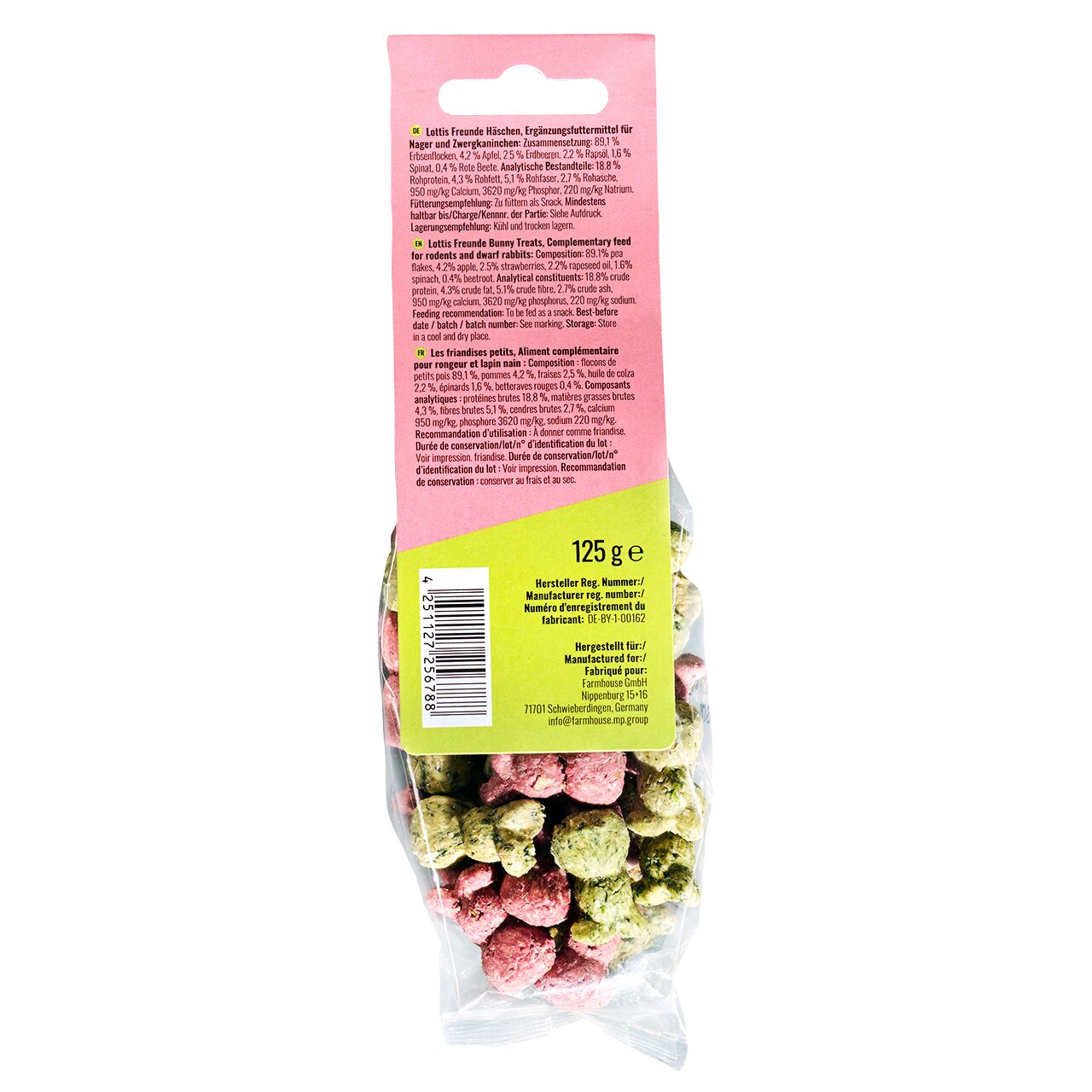 LOTTIS FREUNDE Häppchen, Ergänzungsfutter für Nager und Zwergkaninchen, Gemüse-Geschmack, 125 g Packung.