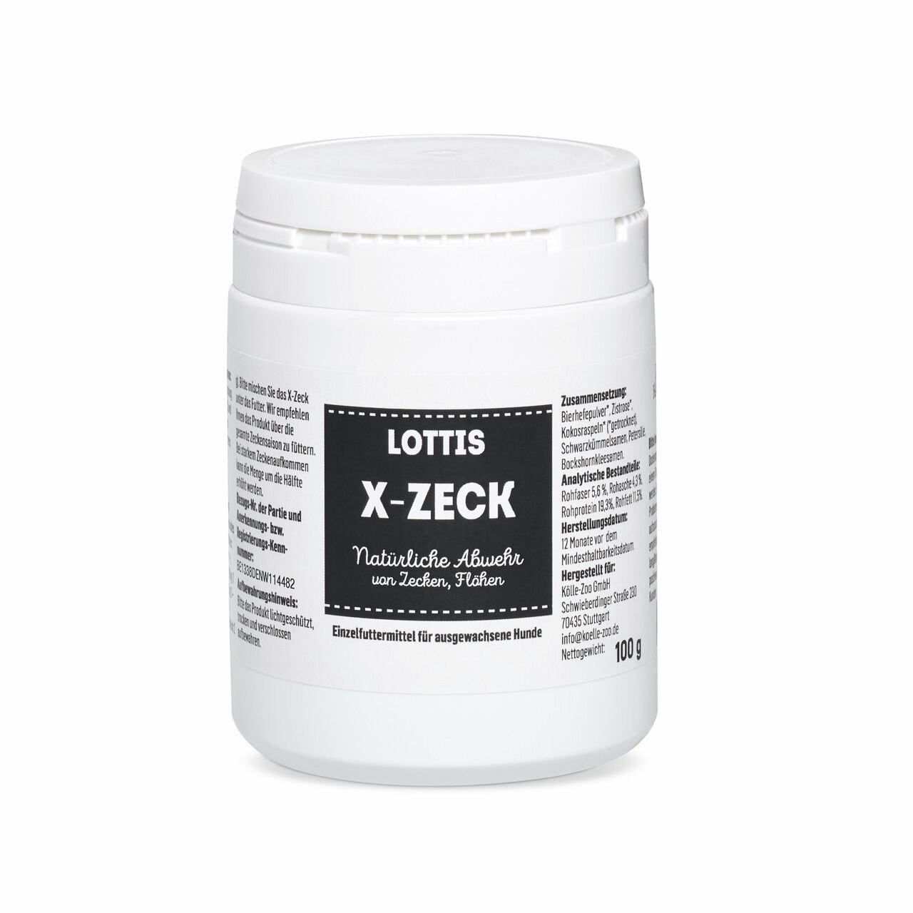 LOTTIS HÄPPCHEN X-ZECK, Nahrungsergänzung für Hunde, natürliche Abwehr gegen Zecken und Flöhe, 100 g Dose, mit Kokosraspeln.