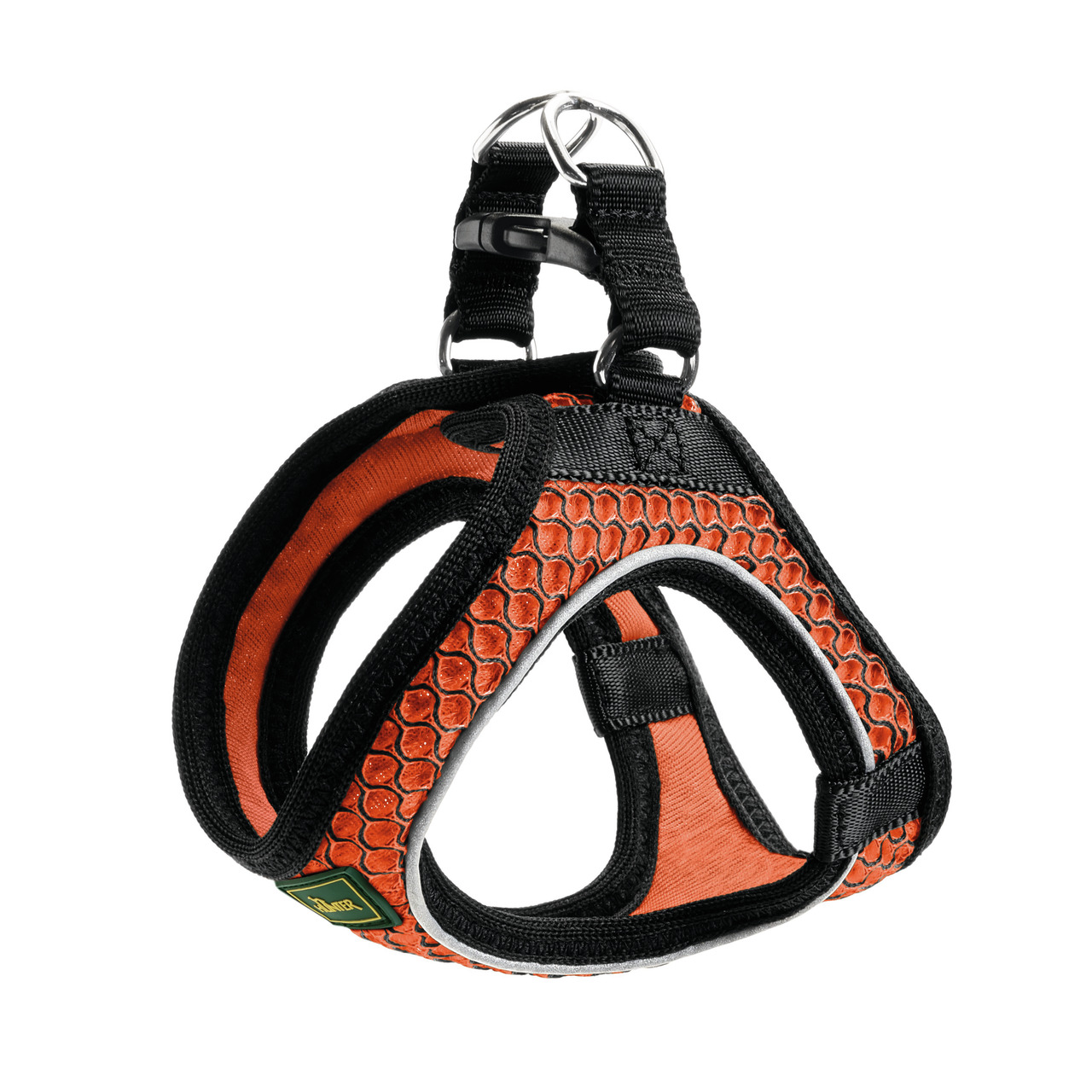 HUNTER Norwegergeschirr "Hilo", Orange-schwarz, atmungsaktives Mesh, reflektierend, hoher Tragekomfort, für Hunde.