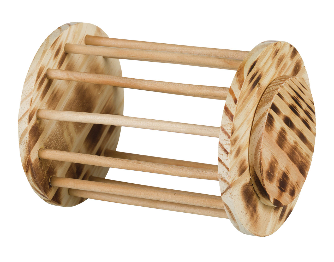 Holzspielzeug von TRIXIE für Kleintiere, speziell für Nagetiere wie Hamster oder Meerschweinchen. Der Futterroller aus unbehandeltem Holz dient zur Beschäftigung und fördert die natürliche Futtersuche. Maße und Details: zylindrische Form mit Holzstäben, i