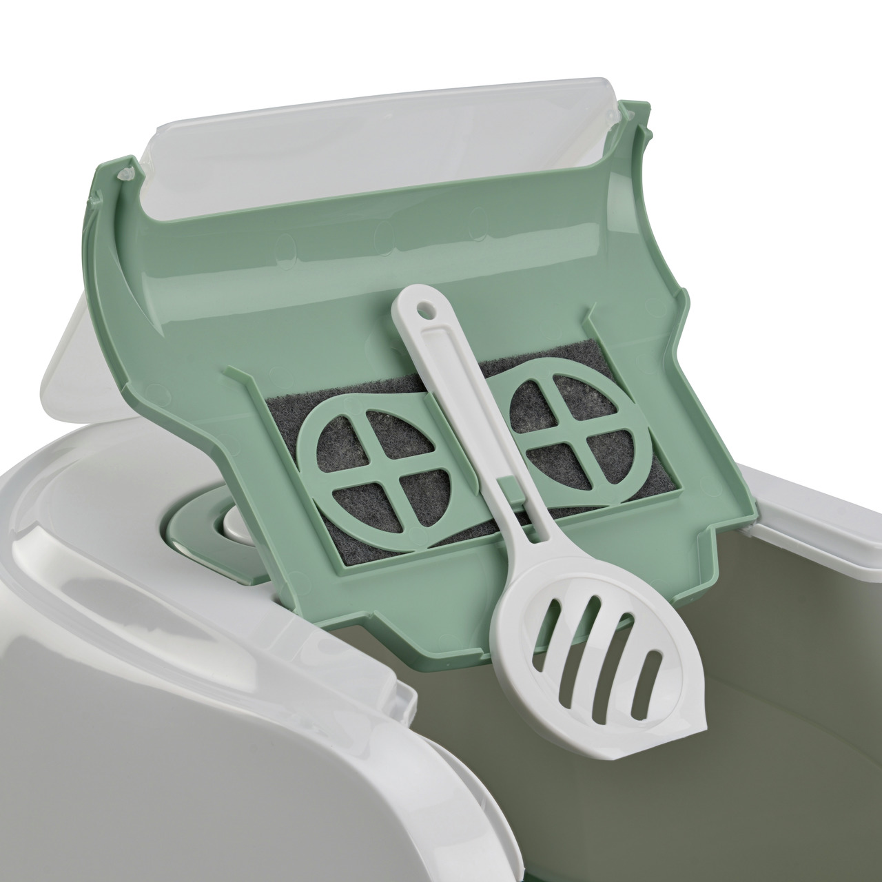 AniOne Katzentoilette m. Filtersystem, grün, inkl. Streuschaufel. Für Katzenhalter, hygienisch, Aktivkohlefilter gg. Gerüche.