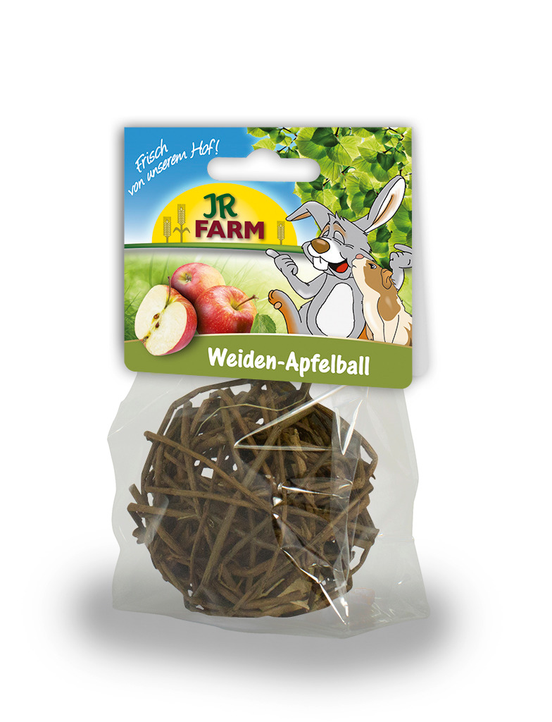 JR FARM Weiden-Apfelball: Naturspielzeug & Snack für Kaninchen-Meerschweinchen, Weidenzweige+Apfel, 1 Ball, „Frisch von unserem Hof!“