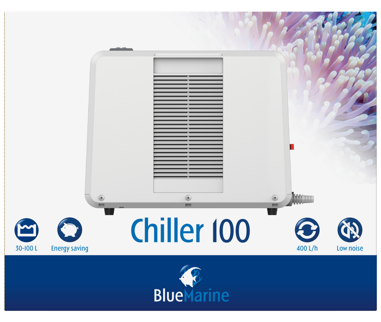 Blue Marine Chiller 100, Kühlgerät für Aquarien (30-100 L), geräuscharm, 400 L/h, energiesparend, modernes Design, weiß.