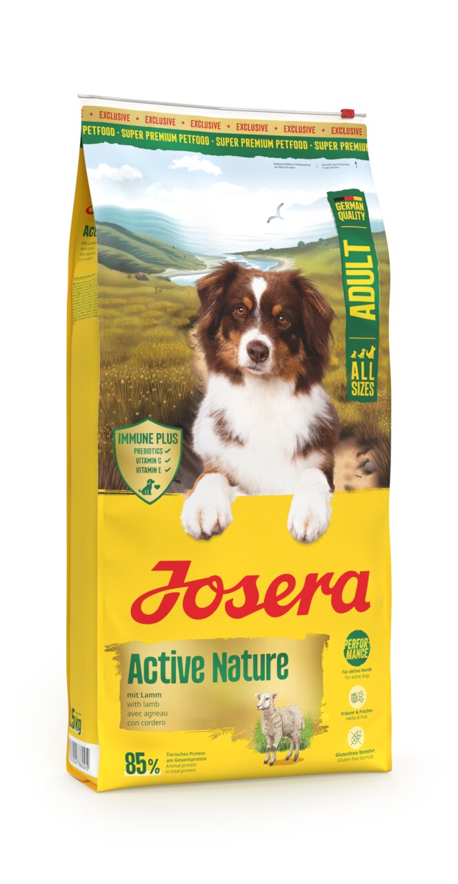 Josera Active Nature Hundefutter für alle Größen, mit Lamm, 15kg, reich an tierischem Protein, unterstützt Immunsystem.