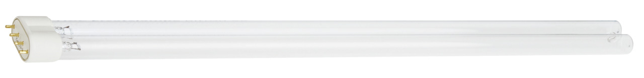 Oase Ersatzlampe UVC 11 W, für Teichkläranlagen, zylindrisch, transparent, 2 Röhren, weißer Sockel, 4 Kontakte, Algenbekämpfung.