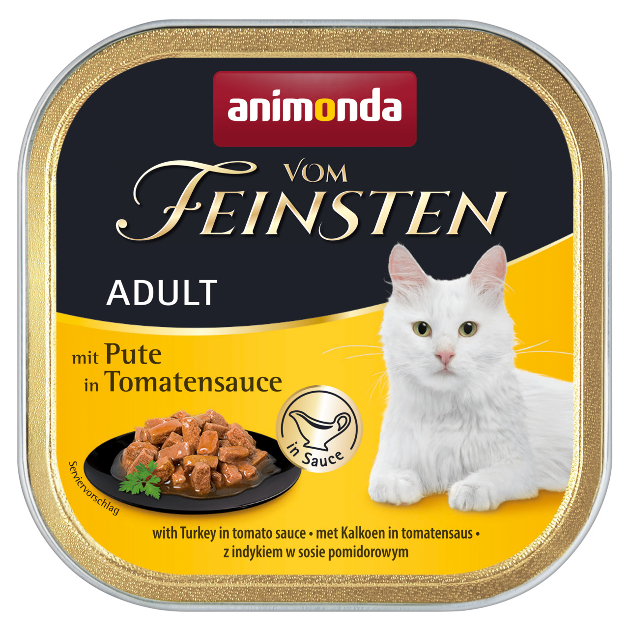 Animonda Vom Feinsten Adult, Katzenfutter für ausgewachsene Katzen, Pute in Tomatensauce, 100 g Nassfutter.