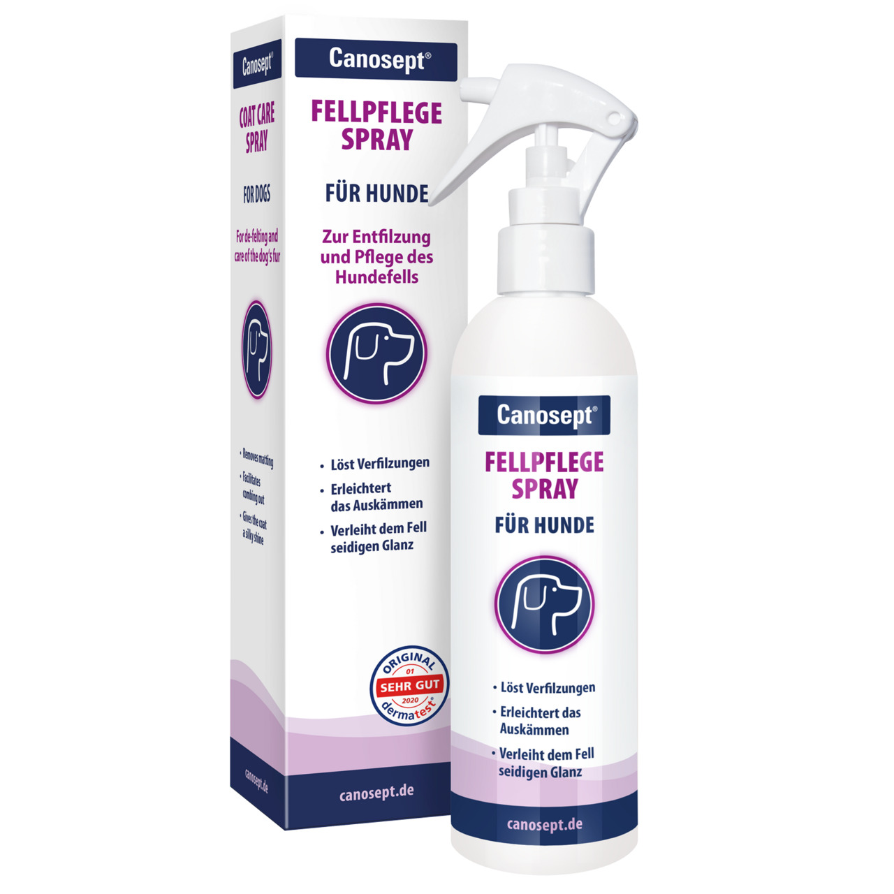 Canosept Fellpflege Spray, 250 ml, für Hunde, löst Verfilzungen, erleichtert Auskämmen, verleiht seidigen Glanz, für alle Hunderassen.
