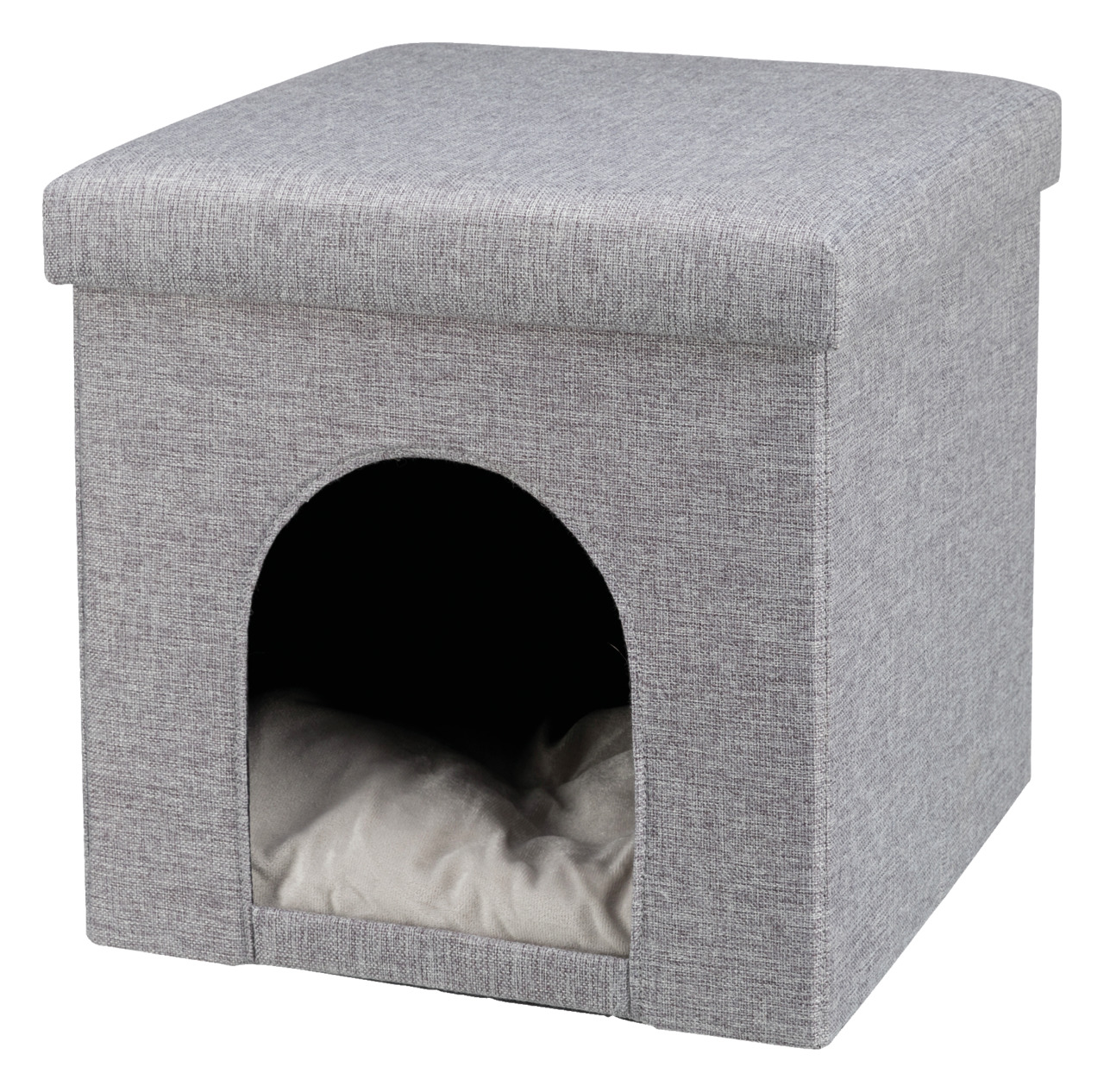 TRIXIE Kuschelhöhle für Katzen, grau, würfelförmig, weiche Liegefläche, gemütl. Rückzugsort, robuster Stoff, gepolsterte Oberfläche.