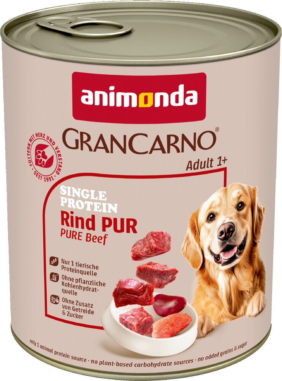 animonda GranCarno Adult 1+ Hundefutter Rind pur, für erwachsene Hunde, Single Protein, ohne Getreide und Zucker, 800 g