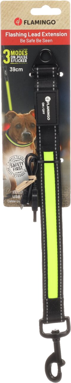 Flamingo Flashing Lead Extension: Leuchtende Hundeleinenverlängerung (39 cm) mit 3 Modi, USB-Kabel, neonfarben, für mehr Sicherheit bei Dunkelheit.