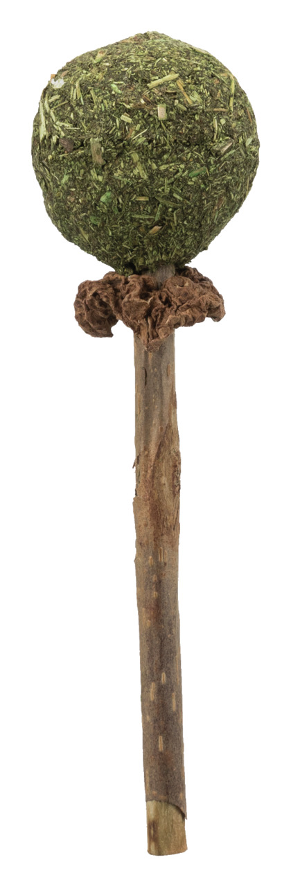 TRIXIE Spiel- & Knabberspaß für Kaninchen/Nager, Kräuter, 1 Stk., Holzstab mit Kräuterkugel, ideal für Beschäftigung & Zahnpflege.