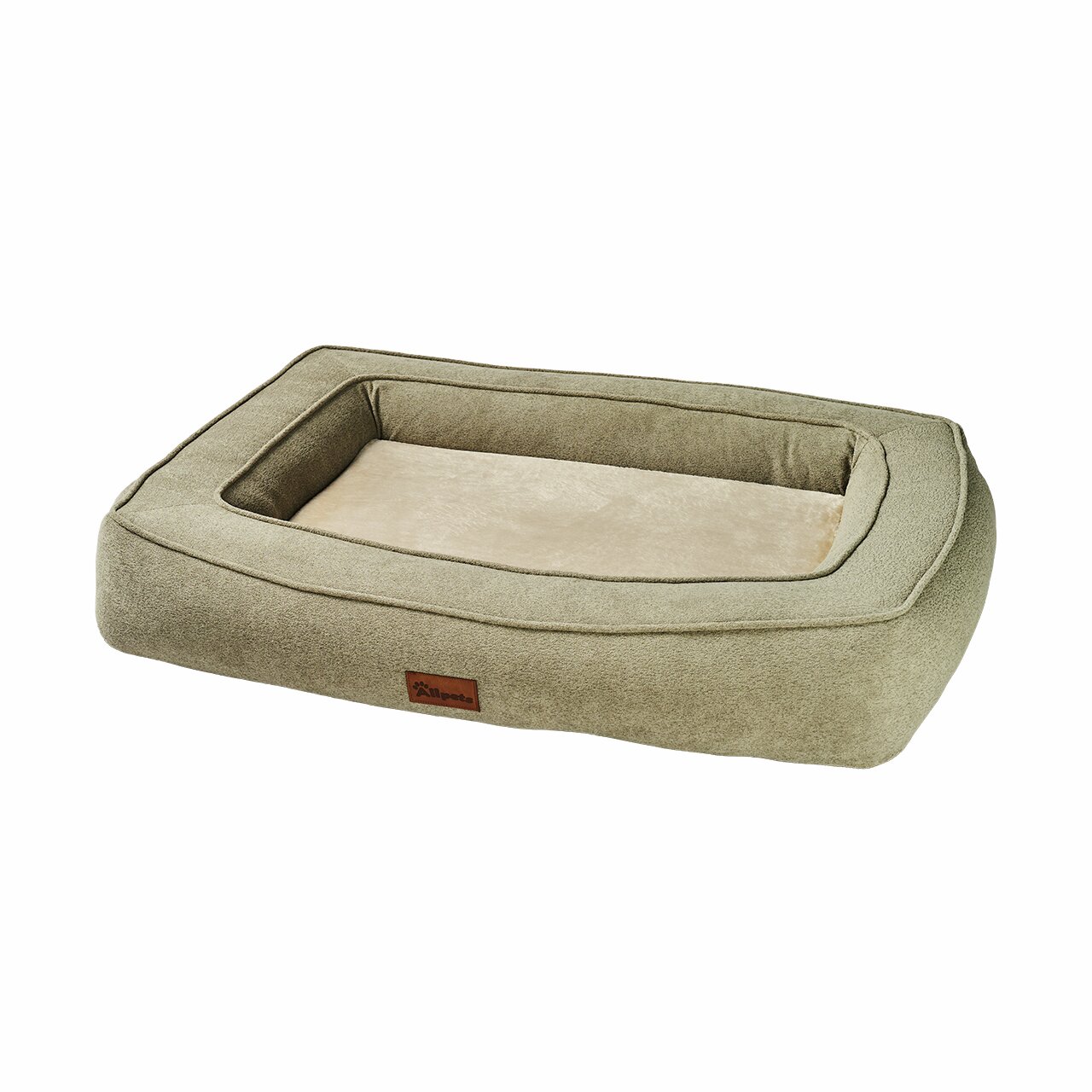Hundebett Allpets, olivgrün/beiges Kissen, für alle Hunde, hoher Komfort, Halt durch Rand, ideal für Ruhephasen.