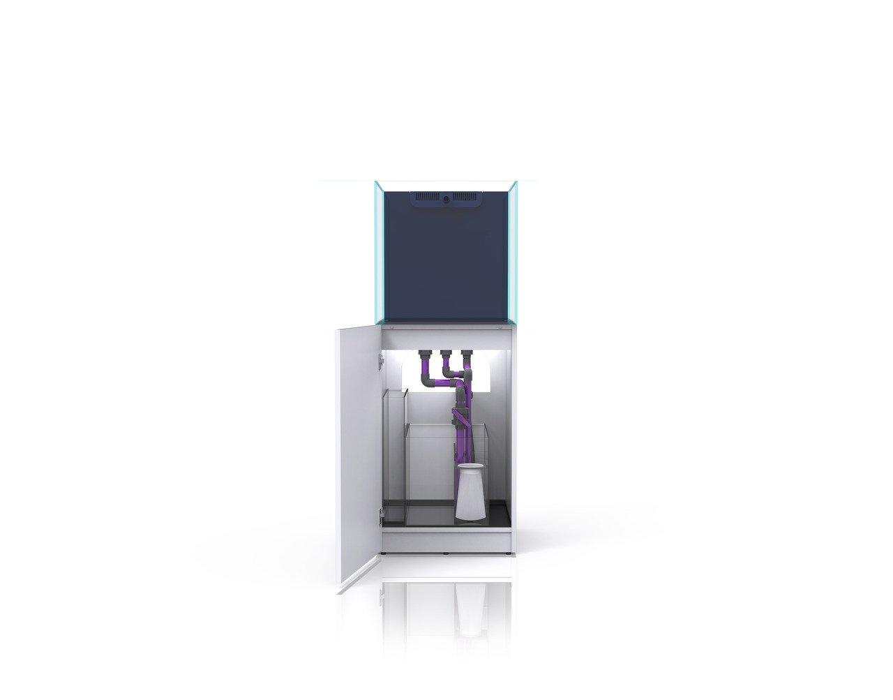 Nyos® OPUS® G2 300 Meerwasseraquarium, mit Technikbecken, lila Rohrleitungen & Filtersystem, hochwertig, EAN 4260246926281.
