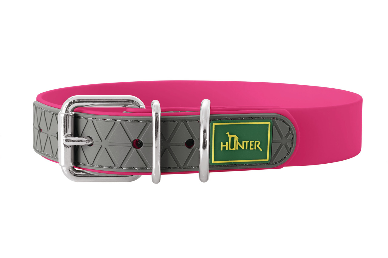 HUNTER Hundehalsband "Convenience Comfort", für Hunde, robust, wasserabweisend, Pink-Grau, stabile Metallschnalle, ideal aktiv.