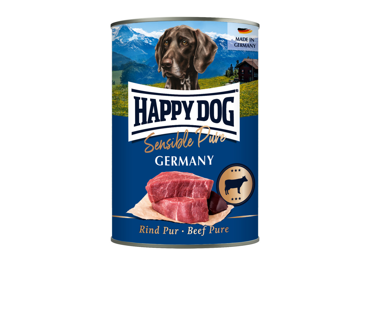 Happy Dog Sensible Pure Hundefutter, Rind Pur, 400 g, für Hunde, hergestellt in Deutschland.