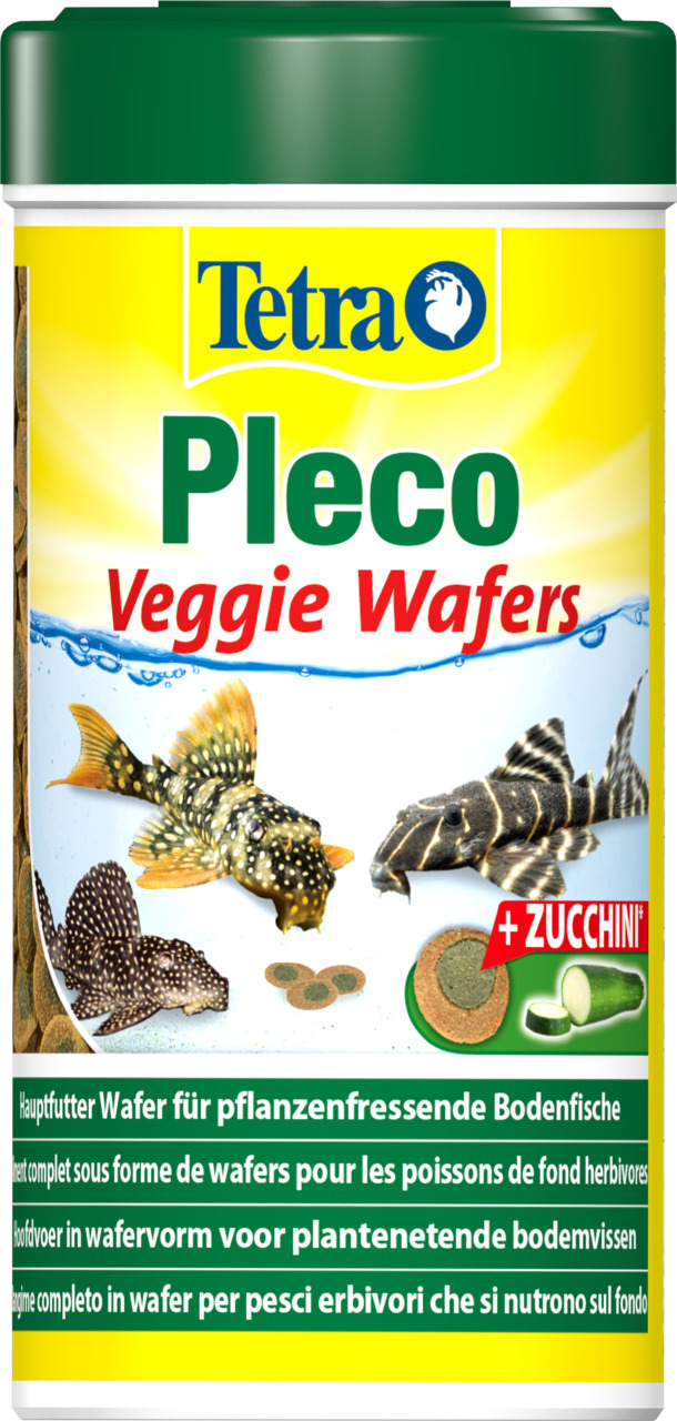 Tetra Pleco Veggie Wafers, Hauptfutter f. pflanzenfressende Bodenfische (z. B. Welse), mit Zucchini, 250 ml.