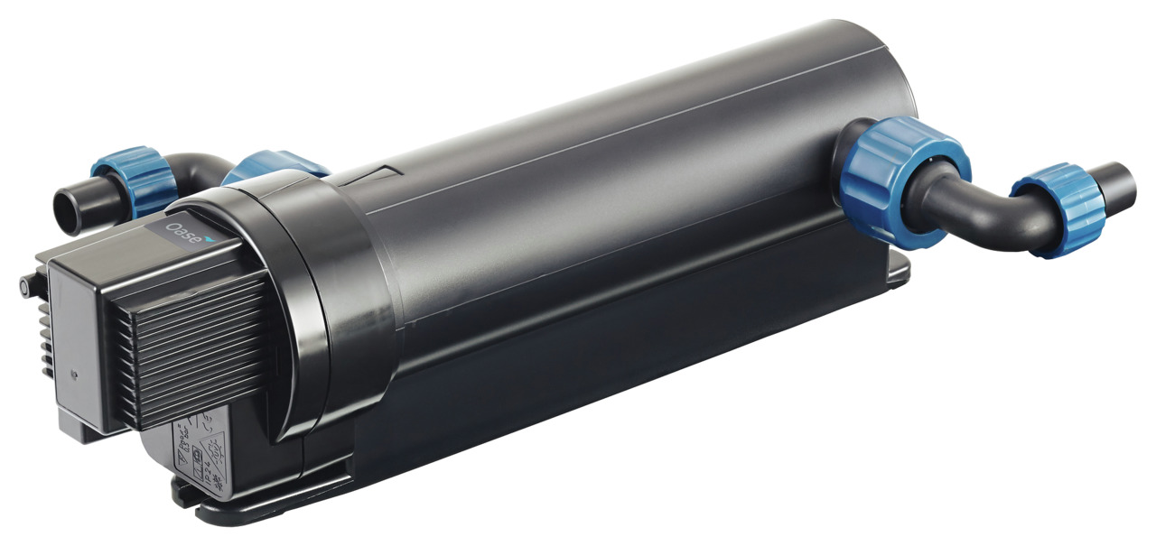 Oase Vitronic 36 W UVC-Klärer, für Teichbesitzer, Algenreduktion & Wasserklärung, schwarz, zylindrisch, blaue Anschlüsse, 36 W.