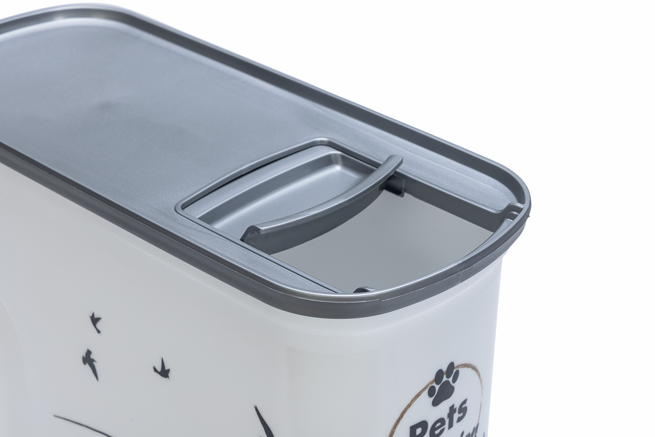 Curver Futterbehälter „Pets“, für Tierfutter, weiß mit grauem Deckel,  robust, mit Griff,  Vogelmotive, praktisch für Haustierbesitzer.