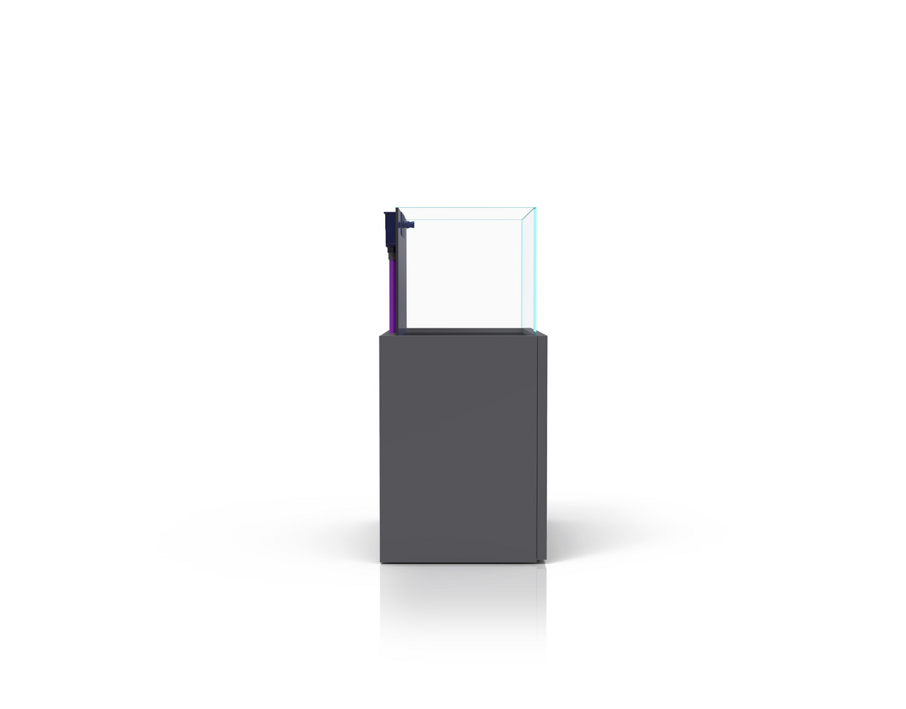 Nyos Opus 300 Aquarium: Meerwasseraquarium für Aquaristik-Fans, rahmenlos, mit grauem Unterschrank, ideal für Meerwasserbewohner.