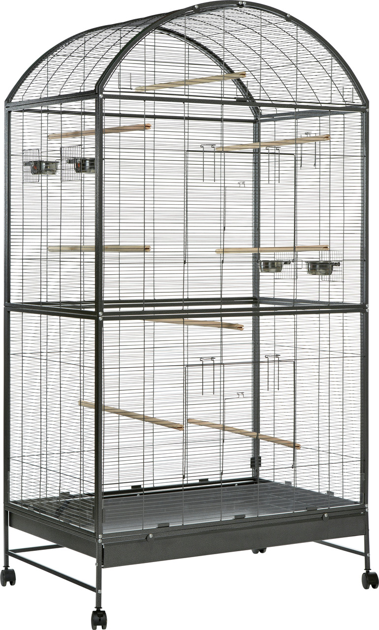 Vogelkäfig More For, für Wellensittiche/Kanarienvögel, gewölbtes Dach, Sitzstangen, Näpfe, Schublade, Maße auf Bild.