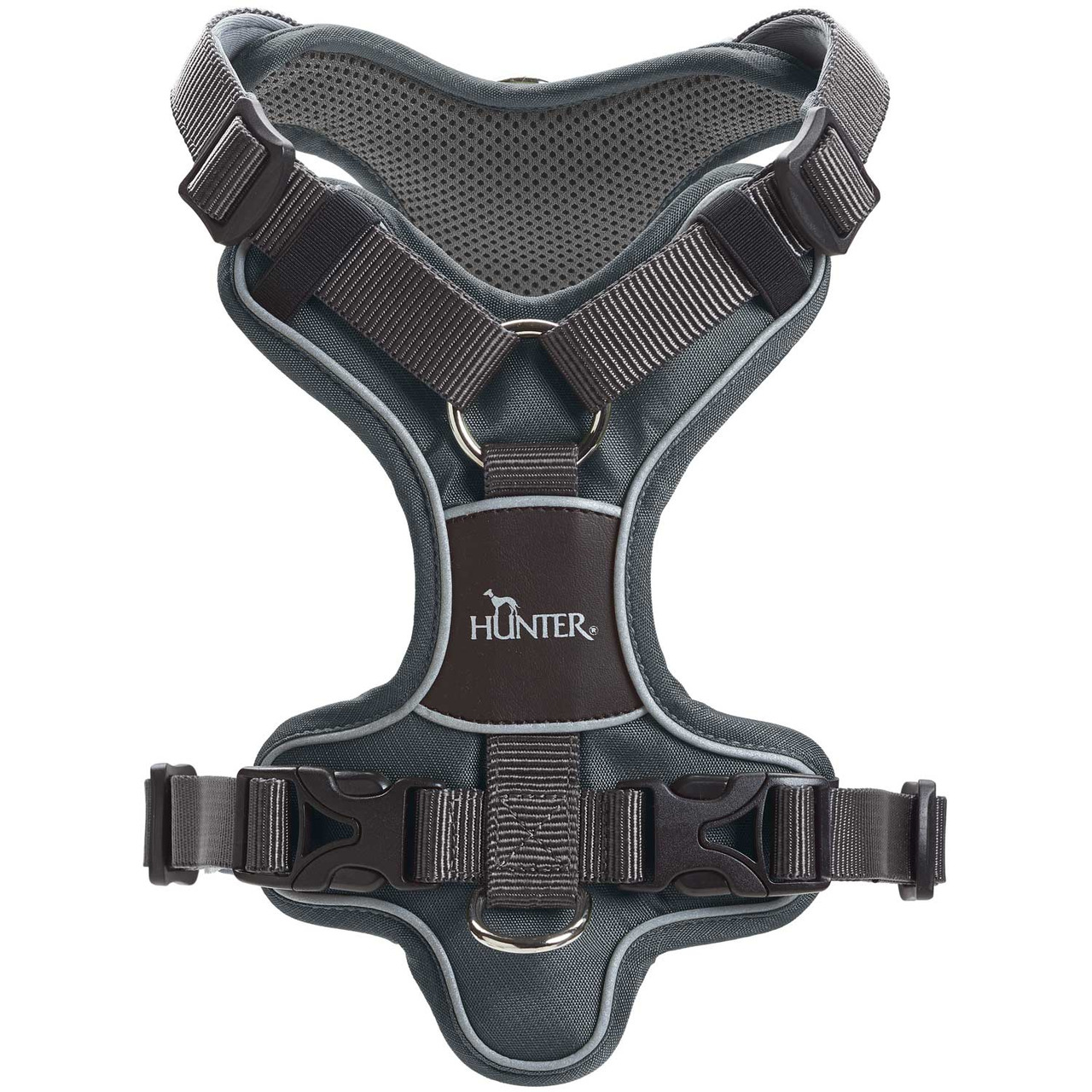 HUNTER Hundegeschirr Hilo Comfort, Grau, atmungsaktives Mesh, verstellbar, ergonomisch, für alle Hunde, hoher Komfort & Sicherheit.