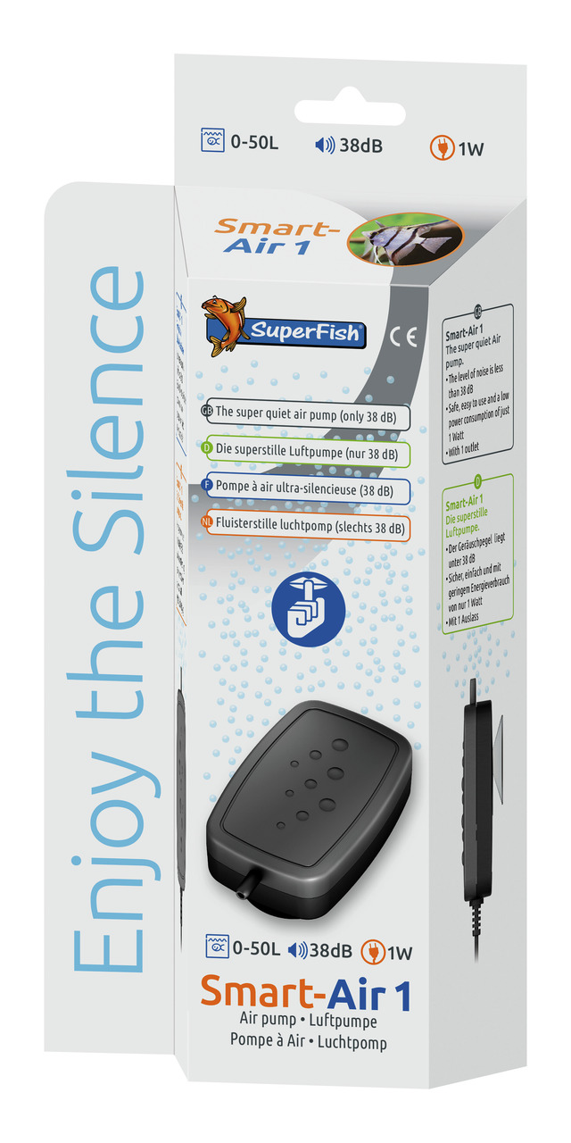 Superfish Smart-Air 1 Luftpumpe, für Aquarien 0-50L, leise (38 dB), 1W, effiziente Sauerstoffversorgung, für Aquarienbesitzer.