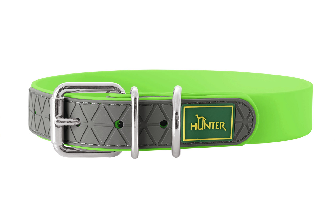 HUNTER Hundehalsband "Convenience", grün, für Hunde, robust, wasserabweisend, graue Akzente, geometr. Muster, ideal für Aktive.