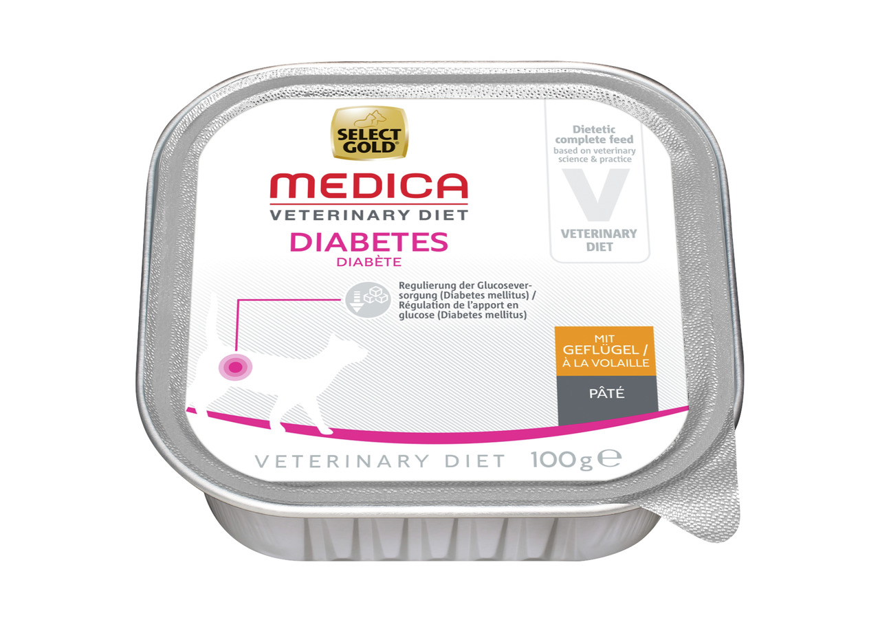 Select Gold MEDICA Vet. Diet Diabetes, Katzen, Geflügel-Paté, diätetisches Alleinfutter, reguliert Glucose, 100 g.