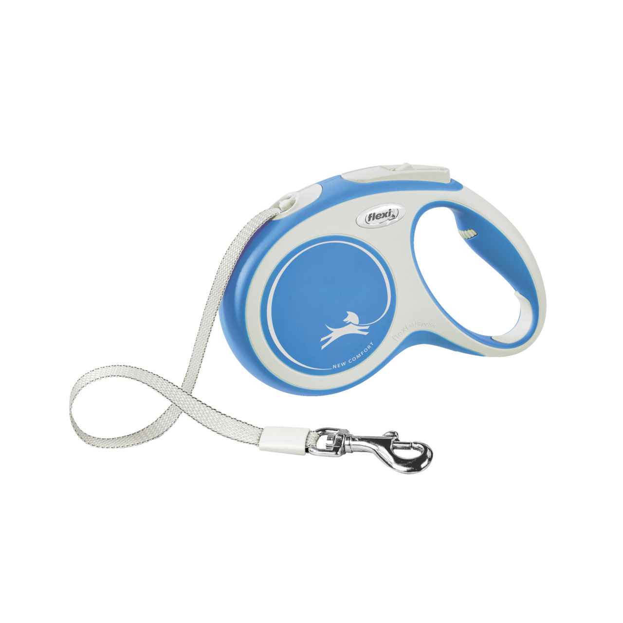 Flexi New Comfort Rollleine, Blau/Weiß, für Hunde, ergonomisch, flexible Bewegungsfreiheit, ideal für Spaziergänge.