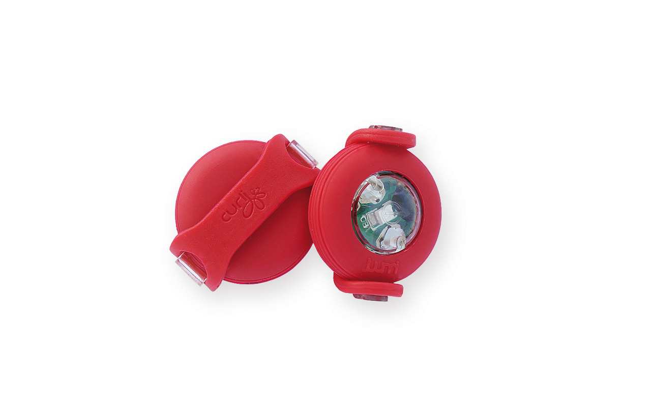 Curli "Lumi" LED-Sicherheitslichter für Hunde, rot, rund, kompakt, elastisches Band, erhöhte Sichtbarkeit, ideal für Spaziergänge.