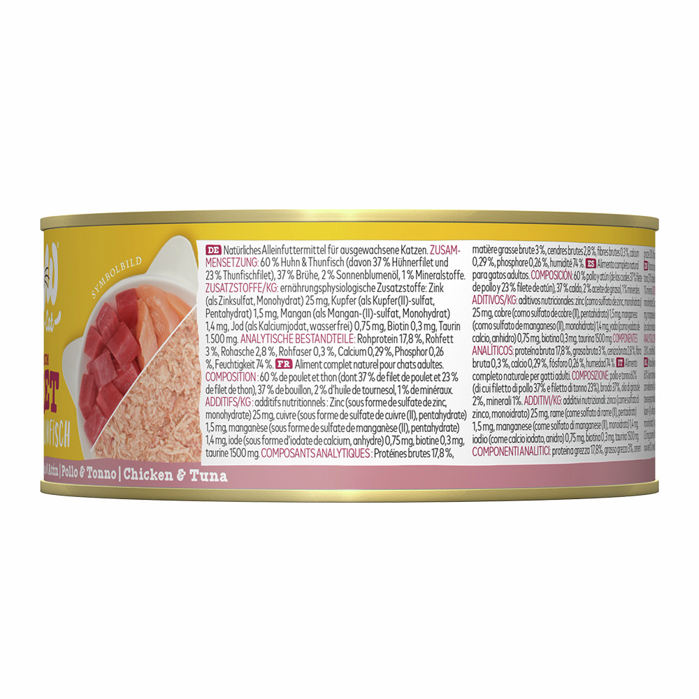 WOW CAT Katzenfutter, Huhn & Thunfisch, Alleinfutter für ausgewachsene Katzen, 60 % Huhn & Thunfisch (37 % Hühner-, 23 % Thunfischfilet).