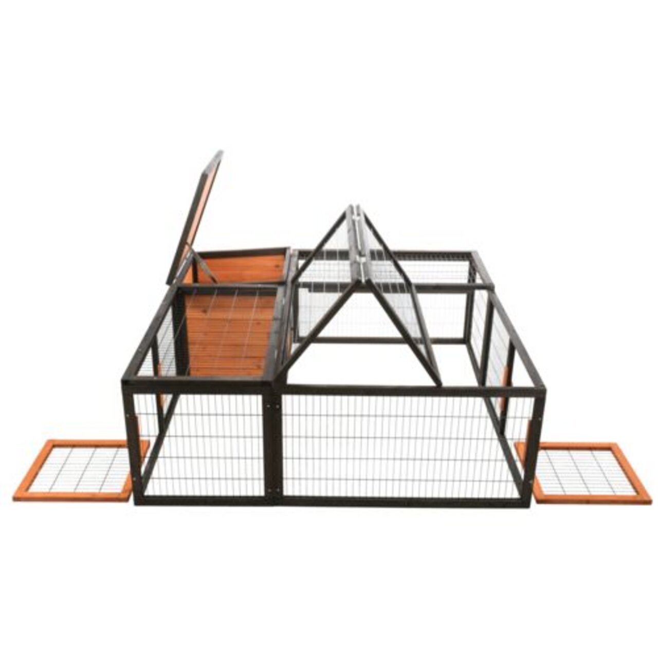 TRIXIE Freigehege Natura, für Kaninchen & Meerschweinchen, mit Metallrahmen & Holz, 2 Türen, Spitzdach, Schutz vor Raubtieren.