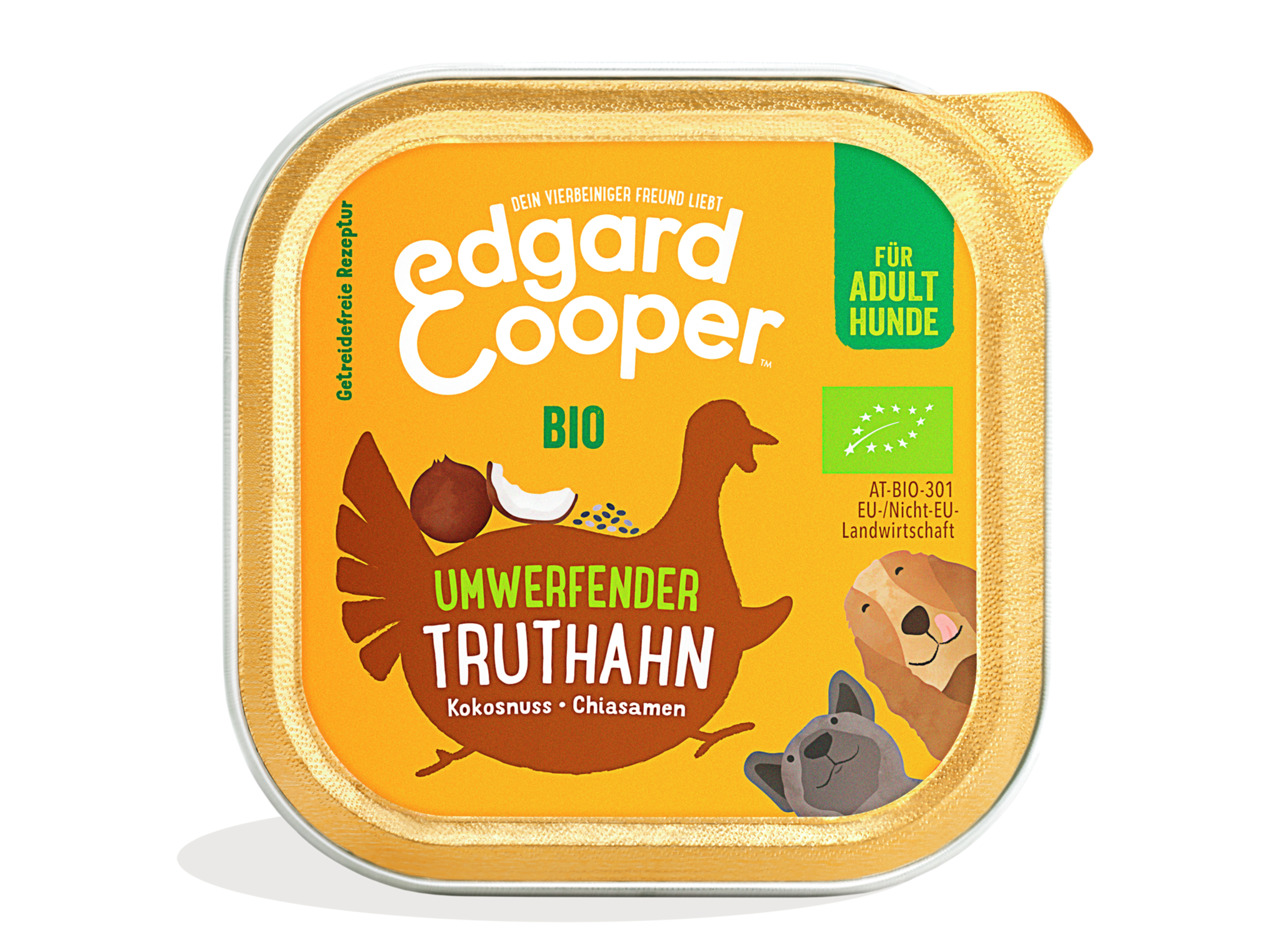 Edgard & Cooper Bio-Hundefutter, erw. Hunde, Truthahn, Kokosnuss & Chiasamen, getreidefrei, Bio-Zutaten, EU-Bio-Siegel.