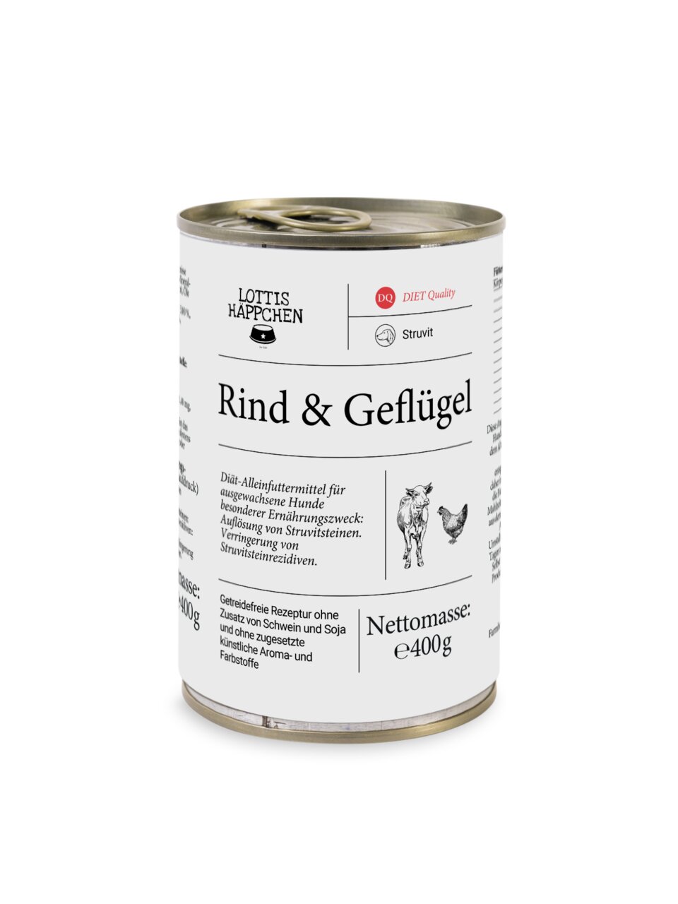 Lottis Häppchen Rind & Geflügel, 400g, diätisches Alleinfutter f. erw. Hunde, gegen Struvitsteine, getreidefrei, ohne Schwein-Soja.