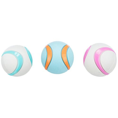 TRIXIE Spielbälle für Hunde, 3 Stk., Weiß mit Blau-Orange-Rosa, robust, leicht zu reinigen, ideal für alle Größen, drinnen & draußen.