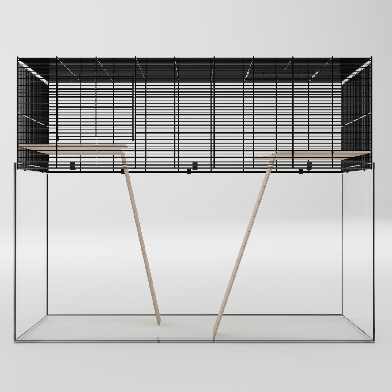 Allpets Nagerkäfig, für Kleintiere (Hamster-Mäuse), Glas+Gitter, mit Holzleitern+Plattformen, ideal für artgerechte Haltung.
