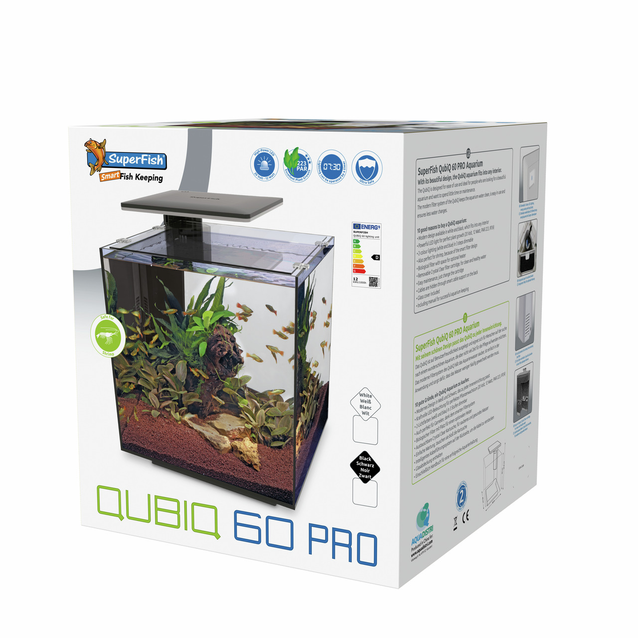 SuperFish QubiQ 60 PRO Aquarium, 60L, für Süßwasserfische, LED-Beleuchtung, Filtersystem, modernes Design, für Anfänger & Profis.