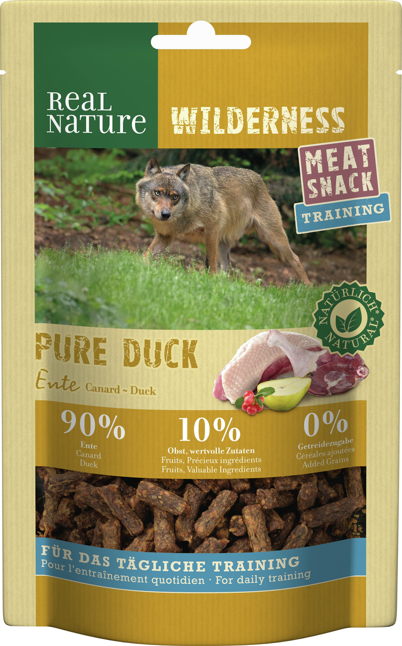 REAL NATURE WILDERNESS Meat Snack Training Pure Duck, getreidefrei, für Hunde, Ente, 90 % Entenfleisch, 10 % Obst, ideal fürs Training.