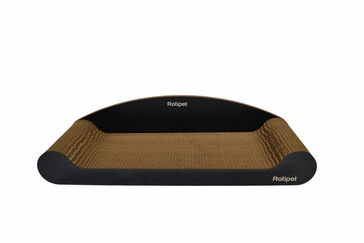 Rotipet Kratzpapp-Liegeplatz für Katzen, Braun/Schwarz, aus robuster Wellpappe, fördert Krallenpflege & Komfort, ideal für alle Altersstufen.